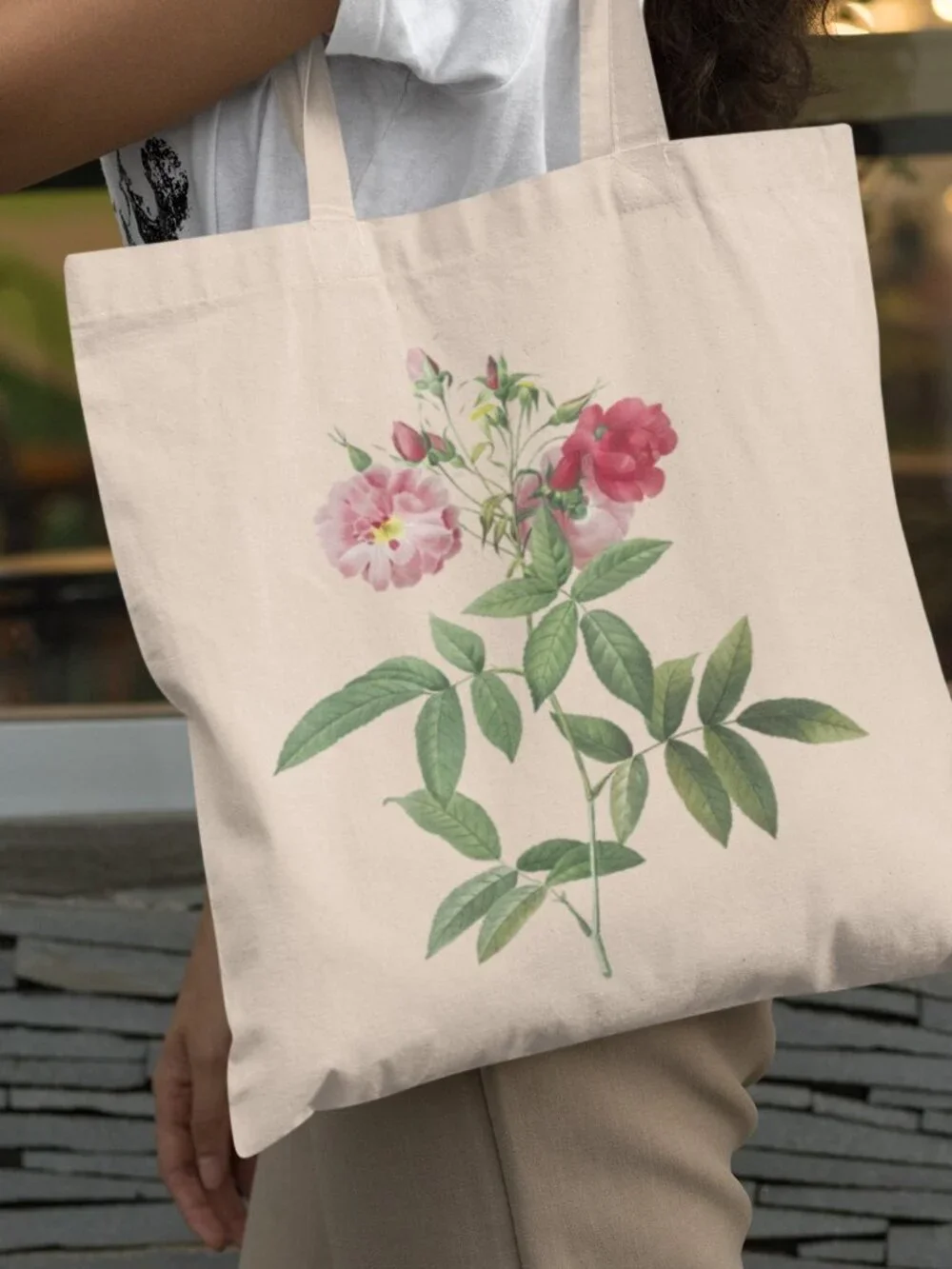 Hudson Bay Rose Vintage Floral Print Graphic Canvas Tote Bag